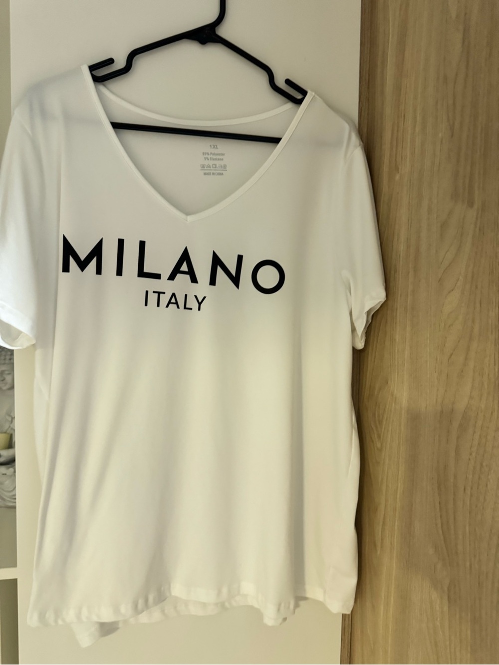 Milano White V-Neck Tee with Black Logo